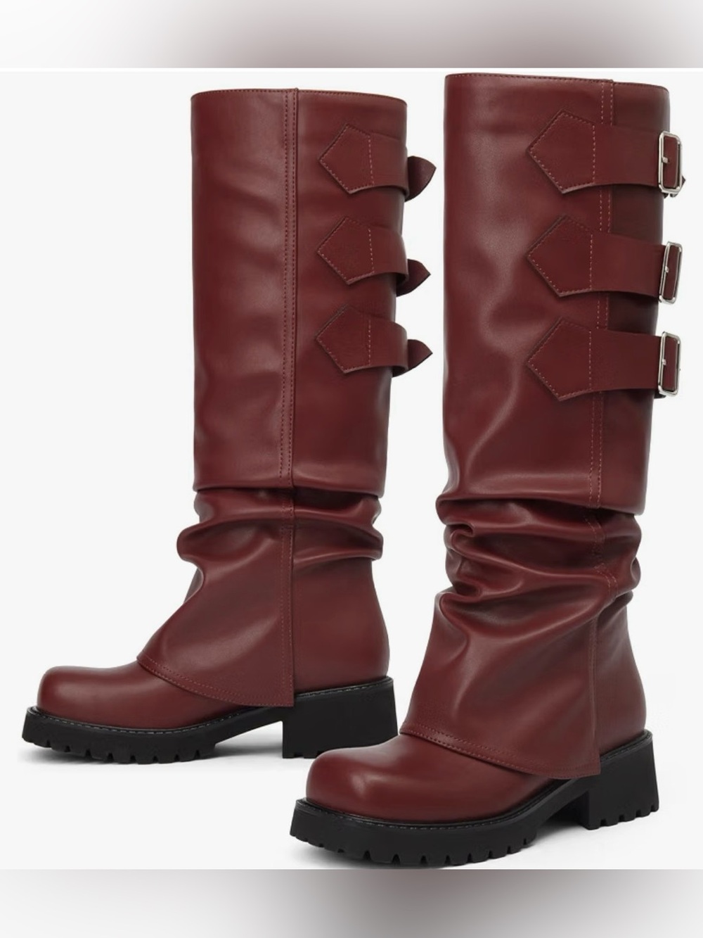Brand New! Women's Tall Burgundy Chunky Leather Boots (Size: 8.5)